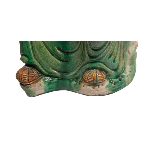Early 20th Century Large Antique Chinese Shiwan Crackle Glazed Luohan (Arhat) Pottery Figure, Early 20th Century, 19.6" For Sale - Image 5 of 10