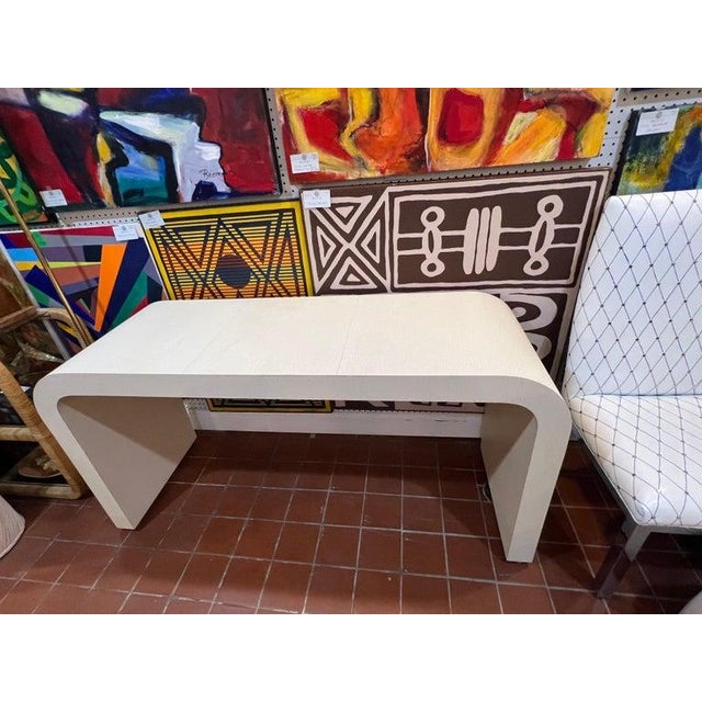 1980's Off White Laminate Waterfall Console Table. For Sale - Image 10 of 18