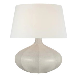 AERIN by Visual Comfort Signature Rana Medium Wide Table Lamp in Bone Craquelure with Linen Shade For Sale