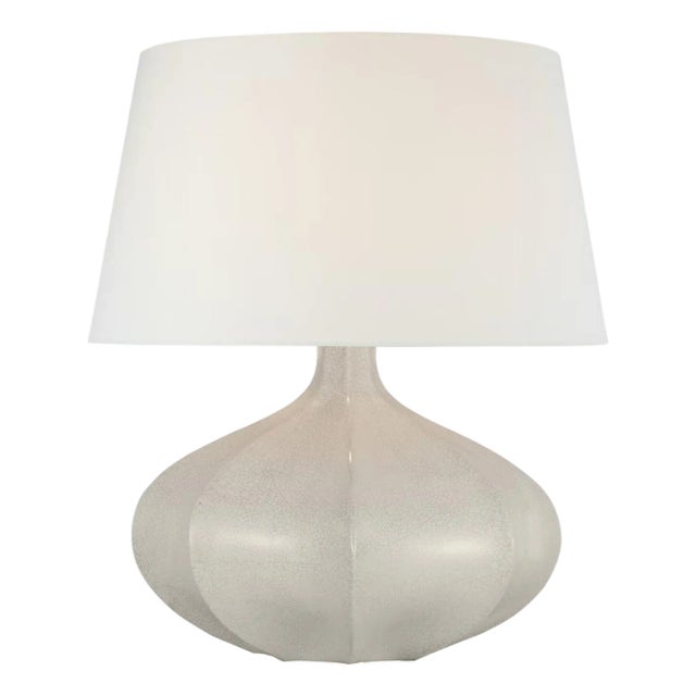 AERIN by Visual Comfort Signature Rana Medium Wide Table Lamp in Bone Craquelure with Linen Shade For Sale