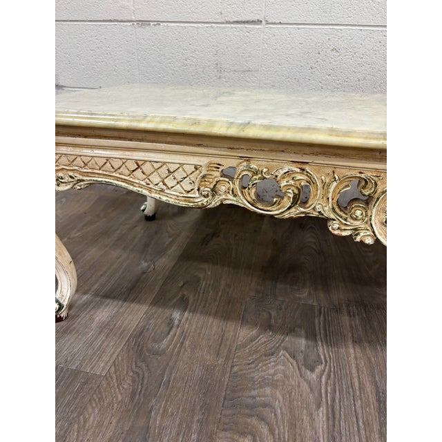 Vintage Italian Rococo Revival Marble Top Coffee Table For Sale - Image 10 of 11