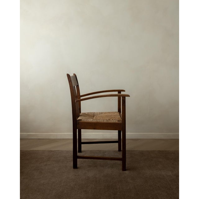 Dutch Art Deco Oak and Rush Armchair, 1920s For Sale - Image 4 of 17