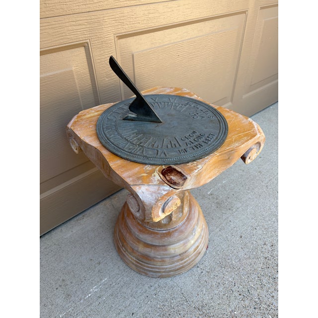 Late 20th Century Late 20th Century Iron Verdigris Sundial on Neoclassical Carved Wooden Columnar Pedestal Stand For Sale - Image 5 of 12