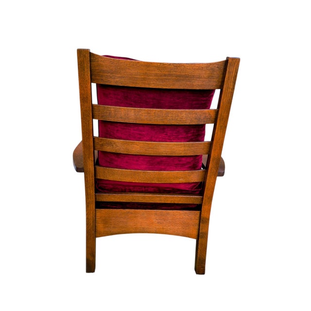 Stickley Mission Collection Oak & Velvet Bow Arm Lounge Chair (Model 89-2590) For Sale - Image 10 of 16