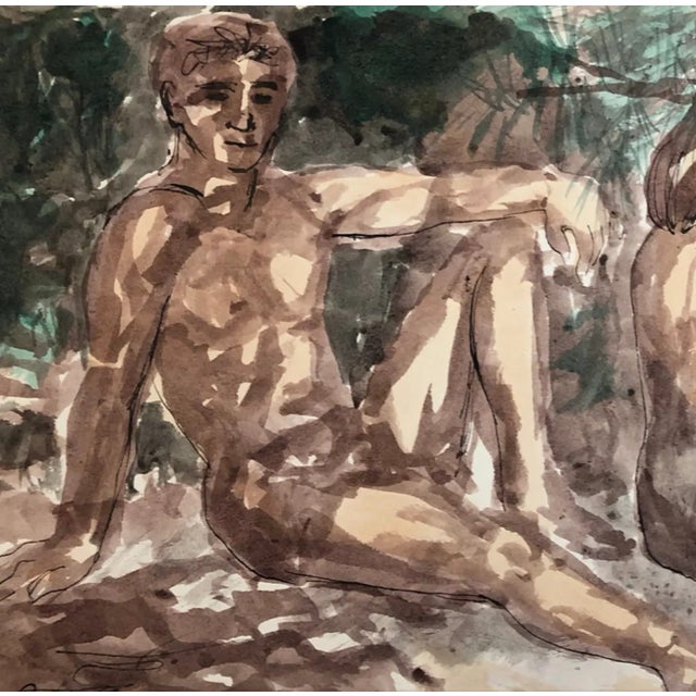 MCM nudes in a landscape watercolor from the estate of Chicago artist James Frederic Bone (1929-2015). Signed, dated and...