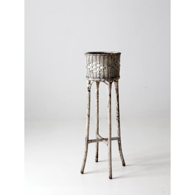 Antique Victorian Tall White Wicker Planter For Sale - Image 6 of 17