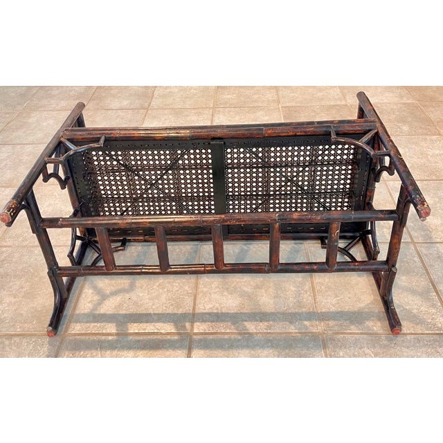 Late 20th Century Chinoiserie Brighton Pavilion Style Tortoiseshell Bamboo Bench With Cane Seat For Sale - Image 9 of 11