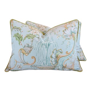 French Nautical Coastal Seashells & Water Fountains Feather/Down Pillows 24" X 18" Set of Two For Sale