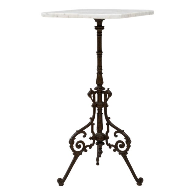 19th Century French Cast Iron Table With Marble Top For Sale