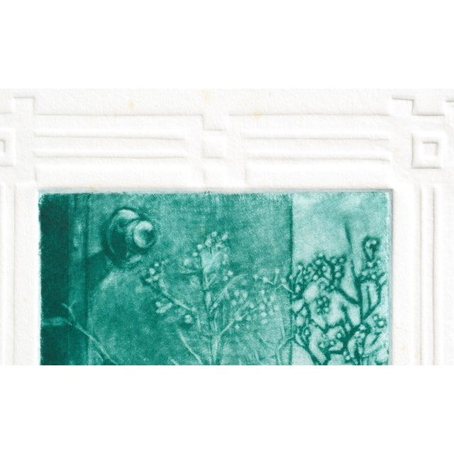 Late 20th Century "Still Life With Door", Monochrome Cyan Drypoint Etching by Barbara B. Cohn For Sale - Image 5 of 7