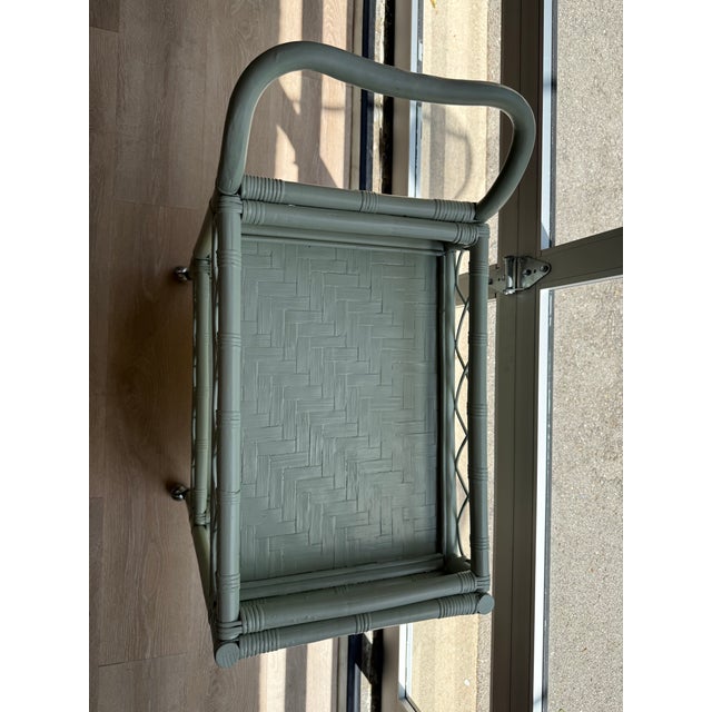 Vintage Sage Green Rattan Bar Cart For Sale - Image 4 of 6
