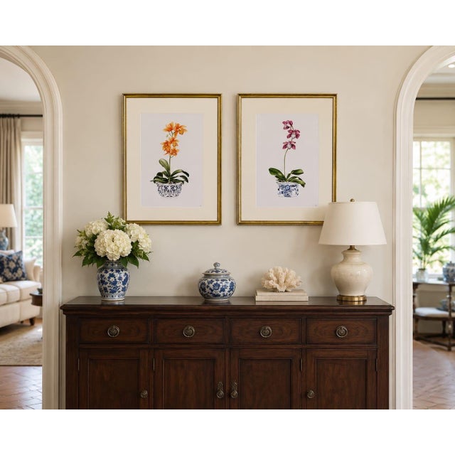 Pair of Vintage Framed Orchid Botanical Prints in Chinoiserie Pots For Sale - Image 9 of 12