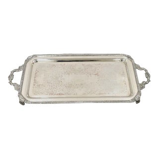 Vintage Victorian Style Silver Plated Twin Handle Ornate Serving Platter Tray For Sale