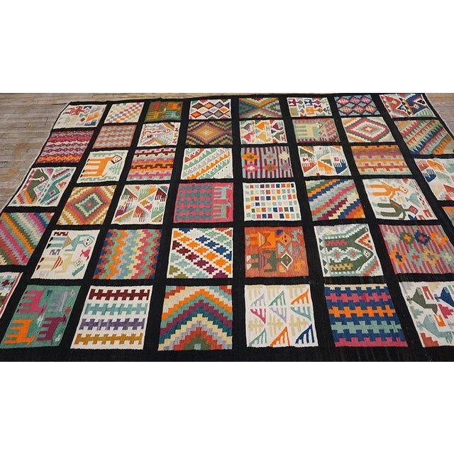 Figurative 1930s Geometric Folk Art Multicolor Antique Tunisian Gafsa Flatweave Rug For Sale - Image 3 of 17