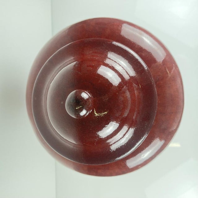 Large Vintage Japanese Oxblood Red Glazed Ceramic Covered Jar, 1950s For Sale - Image 3 of 17
