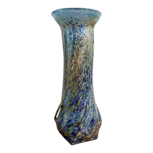 Vintage Bohemian Twisted Iridescent Glass Vase 14" H