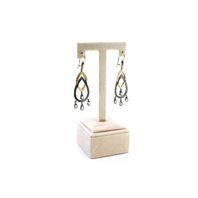 Gold Gold and Silver Earrings with Zirconia Pendants, Set of 2 For Sale - Image 8 of 11