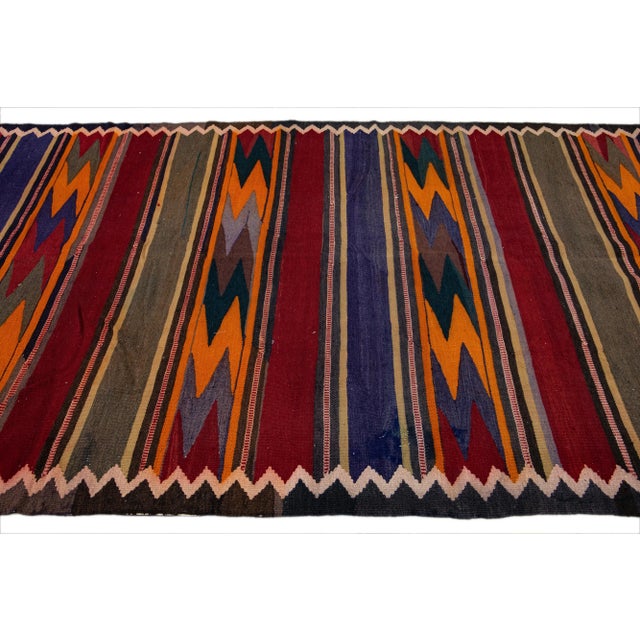 1960s Vintage Kilim Handmade Flatweave Multicolor Striped Wool Runner For Sale - Image 5 of 10