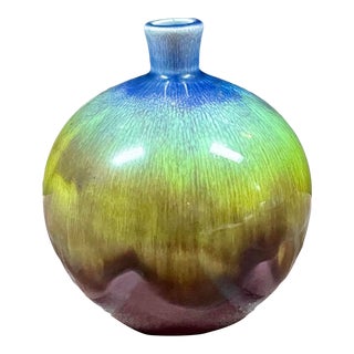Vintage MCM Drip Glaze Bud Vase - 4.5” Tall For Sale