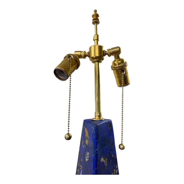Large Lapis Lazuli Scagliola Lamps - a Pair For Sale - Image 4 of 8
