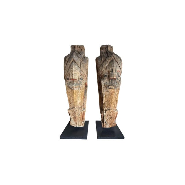 Wood Pair of Antique Singa Sculptures, Batak Tribe Sumatra, Early 20th Century For Sale - Image 7 of 8