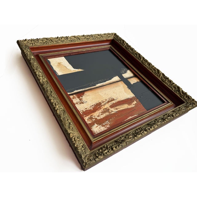 “Rodeo” Black Abstract Art in Antique Frame, Transitional Living Room Art by JTS For Sale - Image 4 of 11