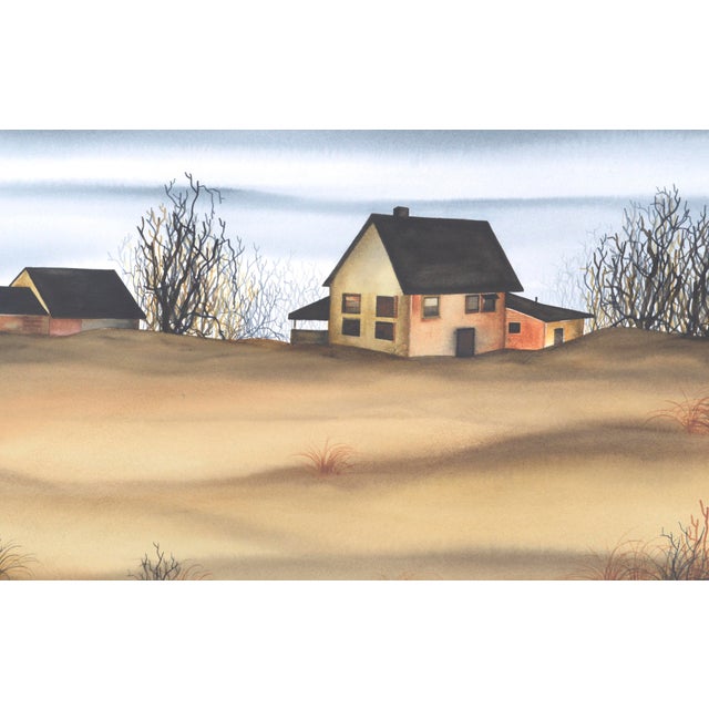Dessie Wilcox "Sandy Hook Farmhouse" Watercolor Landscape 1994 For Sale - Image 4 of 6