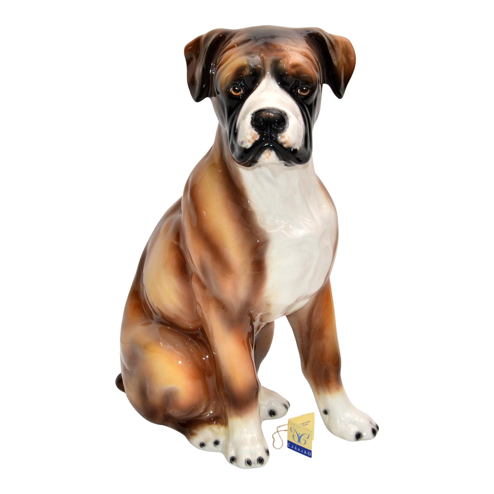 Italian HandPainted & Ceramic LifeSized Boxer Dog Statue, Animal