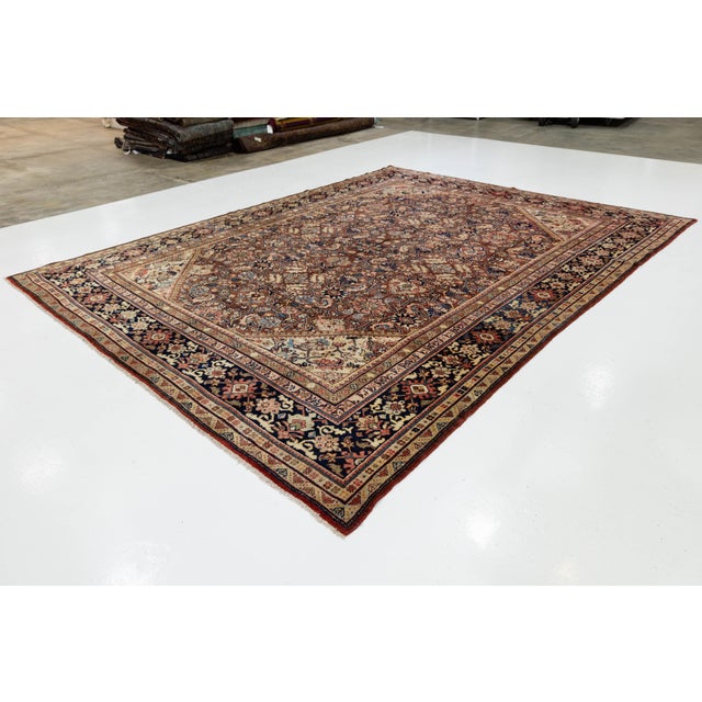 Persian Vintage Persian Mahal Hand-Knotted Wool Area Rug - Floral in Rust For Sale - Image 3 of 10
