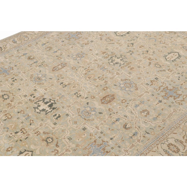 2010s Rug & Kilim’s Oushak Style Rug in Blue and Beige-Brown Floral Patterns For Sale In New York - Image 6 of 8