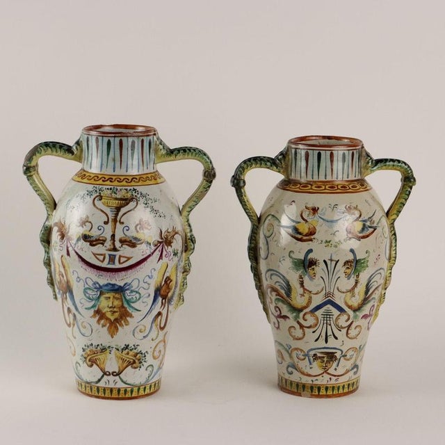 Antique Vases in Majolica, Set of 2 For Sale - Image 12 of 16