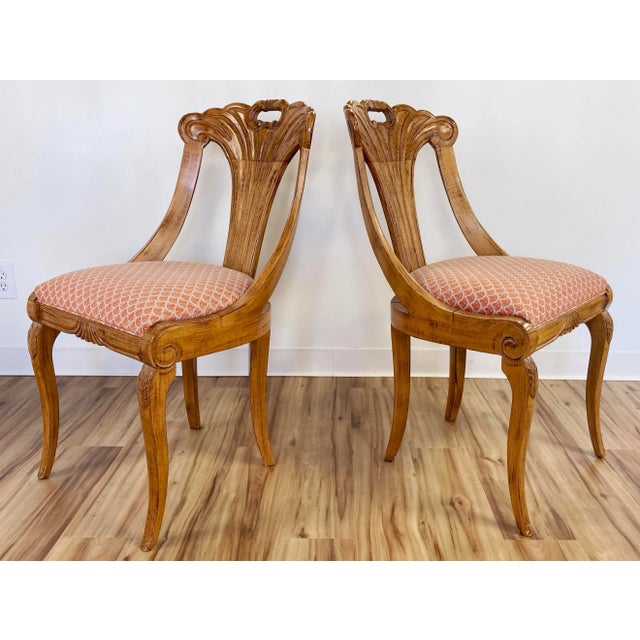 Mid 20th Century Vintage Carved Wood Fan Back Chairs, Pair For Sale - Image 5 of 12