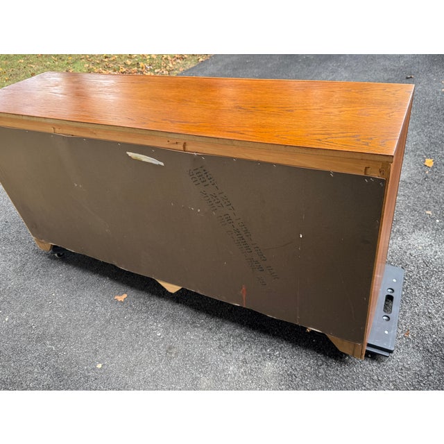 Vintage Bassett Sculptural Oak Nine-Drawer Dresser For Sale - Image 12 of 12