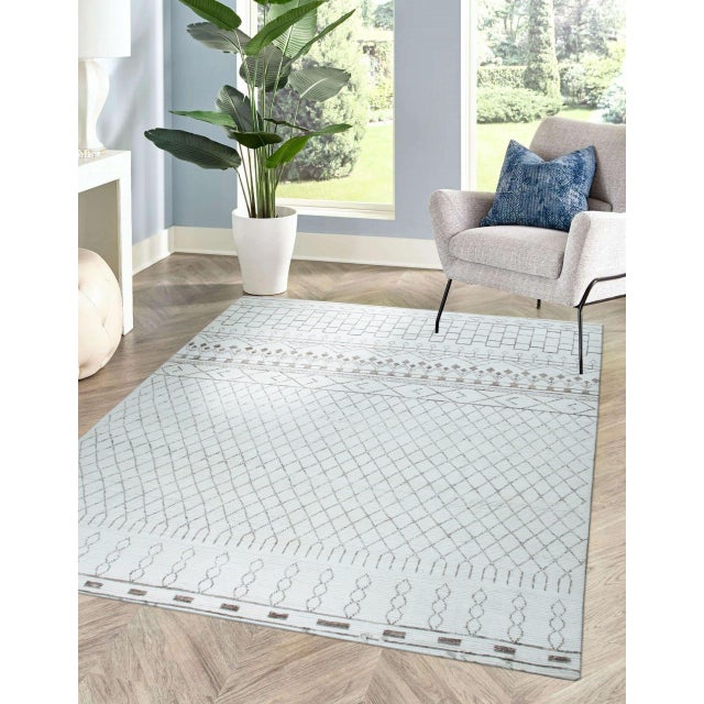 9x12 New Jasmine Moroccan Beni Ourain Design Ivory Hand Knotted Wool Carpet Rug For Sale In New York - Image 6 of 9