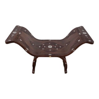 Hand-Carved Ship Style Bench With Touch of Mother of Pearl For Sale