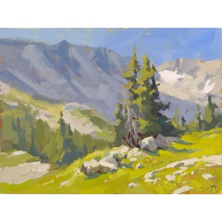 High Watch by Judd Mercer | Gouache Landscape with trees and mountains in the background For Sale