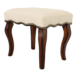 Baker Furniture Style French Provincial Louis XV Carved Mahogany Upholstered Stool or Ottoman