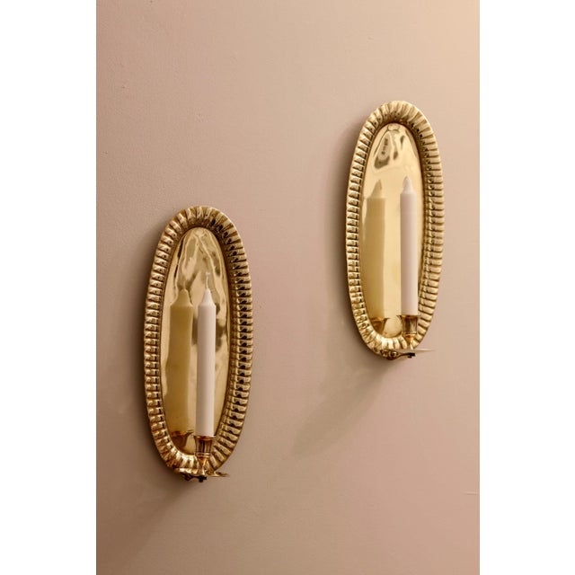 Mid-Century Swedish Oval Brass Sconces, Set of 2 For Sale - Image 5 of 10