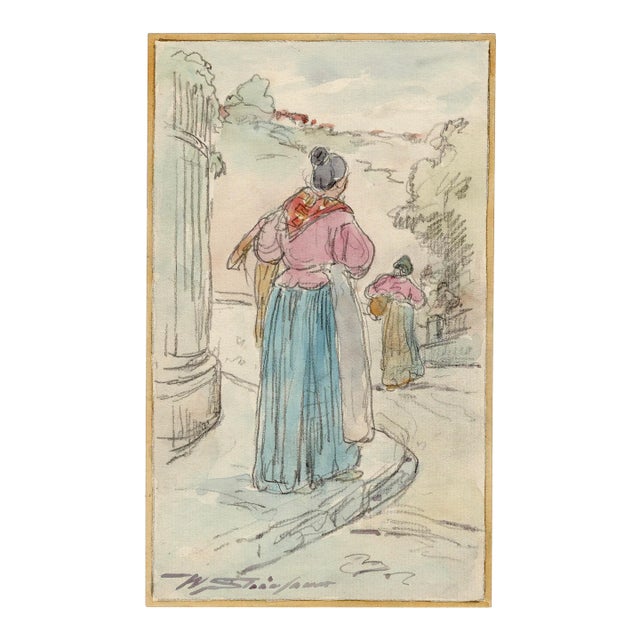 Walter Shirlaw Madrid Street Scene Watercolor For Sale