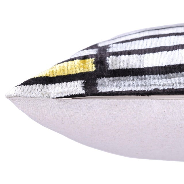 Textile Handmade 16x16 Velvet Pillow – Striped Orange, Yellow & Gray For Sale - Image 7 of 8