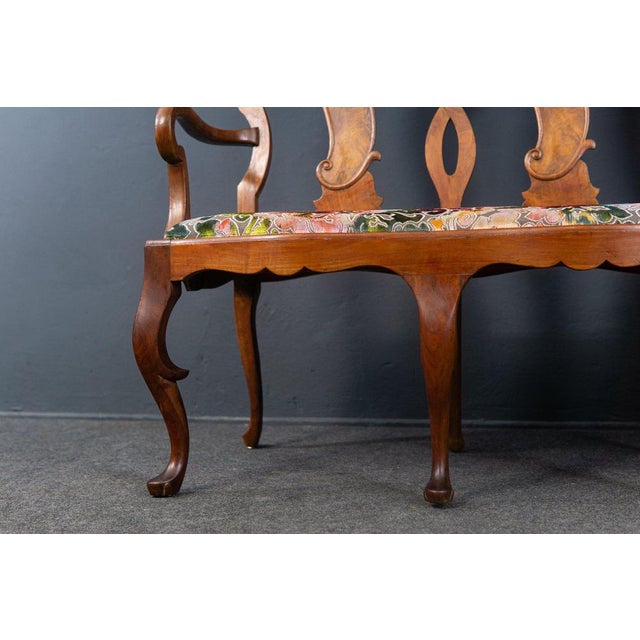 Vintage Brown Walnut Bench For Sale - Image 5 of 11