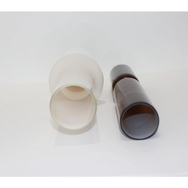 Glass Mid-Century Modern Artisan Glass Vases White and Rootbeer Brown - a Set of 2 For Sale - Image 7 of 9