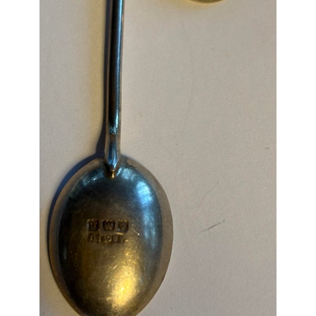 Vintage English Sterling Silver Coffee Bean Demitasse Spoons Set of 4 For Sale - Image 4 of 4