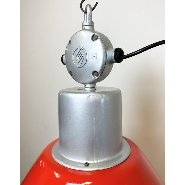 Red Large Industrial Red Painted Factory Lamp from Elektrosvit, 1960s For Sale - Image 8 of 16
