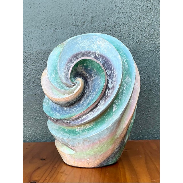 This striking Postmodern abstract sculpture showcases a dynamic, stepped spiral form that draws the eye into its central...