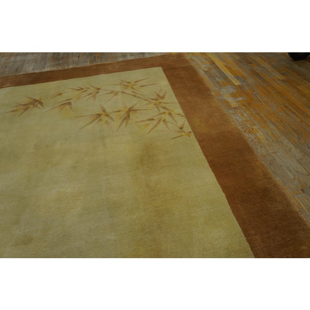 Art Deco 1920s Ivory Foliate Modern Antique Chinese Art Deco Rug 9' X 11'6" Hand Knotted Wool Carpet For Sale - Image 3 of 6