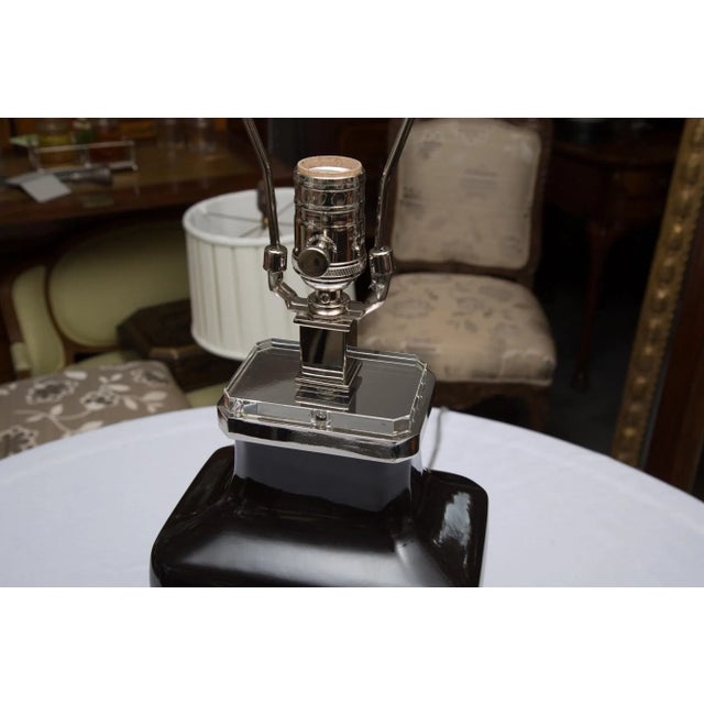 Pair of Contemporary Black Glazed and Lucite Lamps For Sale - Image 4 of 6