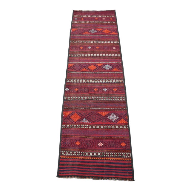 Vintage Afghan Tribal Flat Weave Runner Rug For Sale
