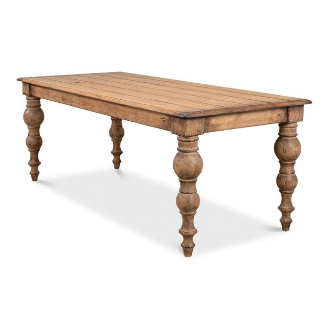 Farmhouse Dining Table in Reclaimed Pine with Turned Legs For Sale - Image 9 of 12