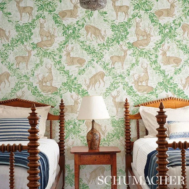 Rustic Schumacher Woburn Meadow Wallpaper in Forest - 9 Yards For Sale - Image 3 of 4